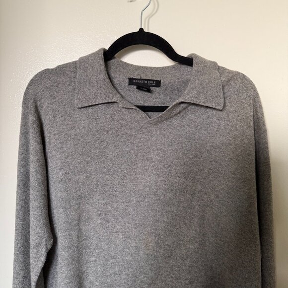 Kenneth Cole New York Gray Silk Cashmere Collared Sweater M - Picture 2 of 5